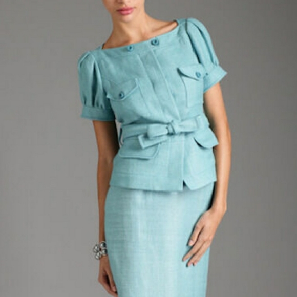 NWOT Valentino Red Two Piece Suit Jacket Skirt blue tweed size 8 Linen blend - Picture 1 of 11